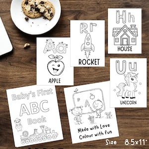 Primeiro livro ABC do bebê, atividade para chá de bebê, páginas para colorir do alfabeto para imprimir, presente de primeiro aniversário, alternativa para livro de visitas, alfabetos de A a Z