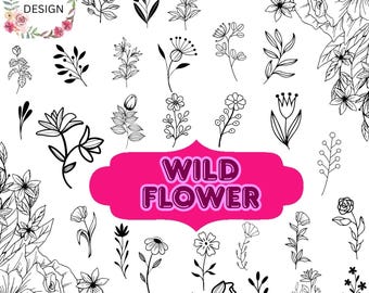 Wildflower SVG Bundle: Botanical Doodle Clipart (Digital Files)