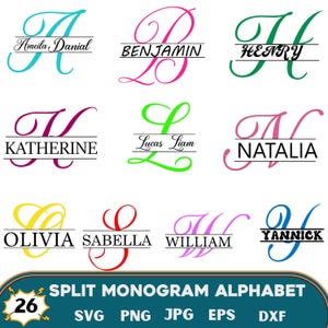 Split Monogramm Alphabet SVG, DXF, PNG, Split Monogramm Rahmen Alphabet, Schnittdatei für Cricut, Silhouette, 26 einzelne SVG Png Dxf Schnittdateien