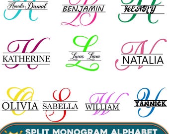 Split Monogram Alphabet: Cricut & Silhouette Cut Files (SVG, PNG, DXF)