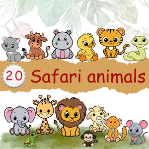Safaritiere Umriss SVG Süße afrikanische Dschungeltier Schnittdatei Cricut Silhouette Löwe Tiger Nilpferd Giraffe Zebra Affe Zoo Savanna Kinder Baby