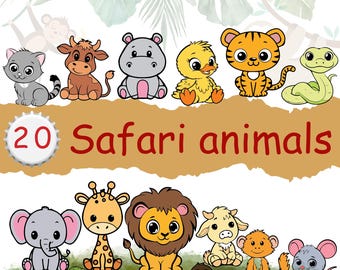 Safari Animals Outline SVG: Jungle Animal Cut Files (20 Files)