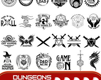 Fantasy RPG Icons SVG Bundle, Dragon Emblem Vector, Tabletop Adventure Symbols, Magic Quest Clipart, Role-Playing Game Logo,Cricut Cut Files