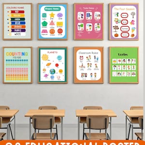 Set von 8 Postern, Montessori Klassenzimmer Dekor, Kleinkind Spielzimmer, Kinderzimmer Spielzimmer Druck, Homeschool Printables