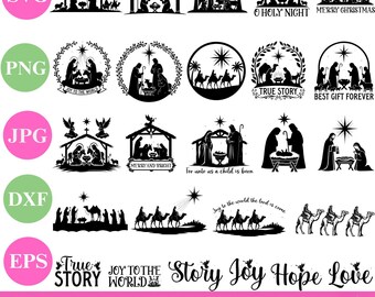 Nativity Scene SVG, Nativity Scene Clipart, Religious Christian, Holy Family, Christmas SVG,  Jesus svg, Nativity Silhouette