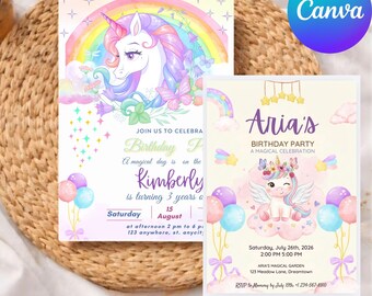 Editable Birthday Invitation Template, Canva Birthday Invite,Floral Birthday Invitation, Instant Download,Printable Party, Editable Template