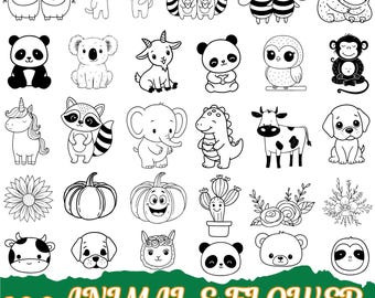 Animal SVG Bundle: Wildflower Clipart, Farm Safari Designs (PDF)