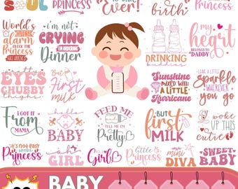 Baby Girl SVG Bundle: Retro Quotes, Sublimation Designs (30 Files)