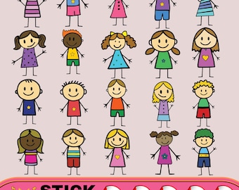 Stick Figures SVG Clipart: School Children, Stick Family (Digital Files)