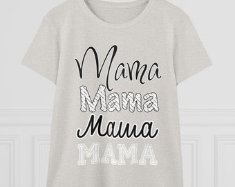 Mama Women's Midweight Cotton Tee, Mom shirt white and black accent top, casual daily mom style, comfy everyday tshirt patterned, simple