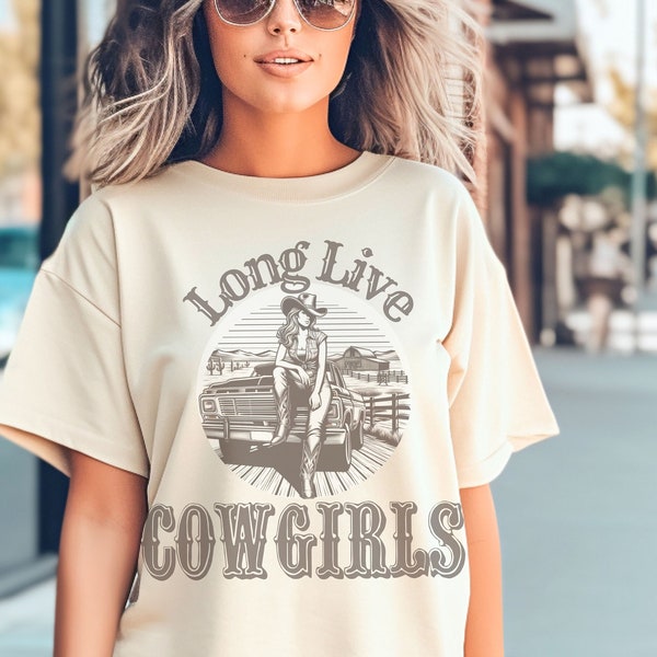 Long Live Cowgirls oversized tee, Unisex t shirt trendy, Faded print Cowboy hat, boots, jeans, country western woman, Comfort Colors