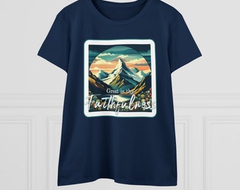 Thy Faithfulness Mountains Women's Midweight Cotton Tee