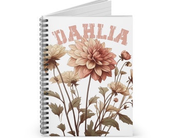 Dahlia Blooms Spiral Notebook - Ruled Line, Gardening themed floral blossom journal for women, gift for dahlia obsessed people, floral book