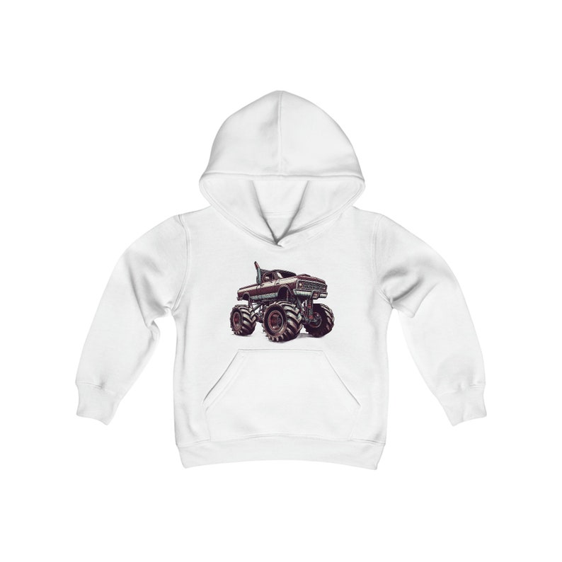 Monster Truck Hoodie, Youth heavy blend hooded Sweatshirt, Automobile loving kid, gift idea from grandparents, daily casual wear children image 7