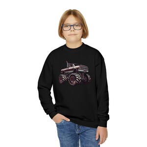 Monster Truck Sweatshirt, Unisex Youth Crewneck, BigFoot loving kid, gift idea from grandparents, daily casual wear children, Youth sizing image 4