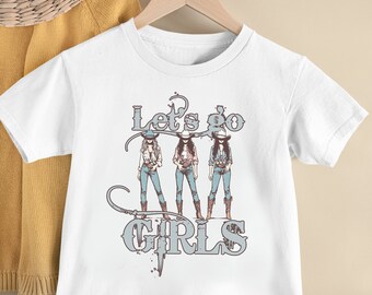 Let's Go Girls, Kids tee, Cowgirls Unisex fit shirt trendy Faded print, Cowboy hat boots jeans, country western girl, rodeo style youth top