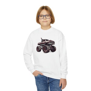 Monster Truck Sweatshirt, Unisex Youth Crewneck, BigFoot loving kid, gift idea from grandparents, daily casual wear children, Youth sizing image 7
