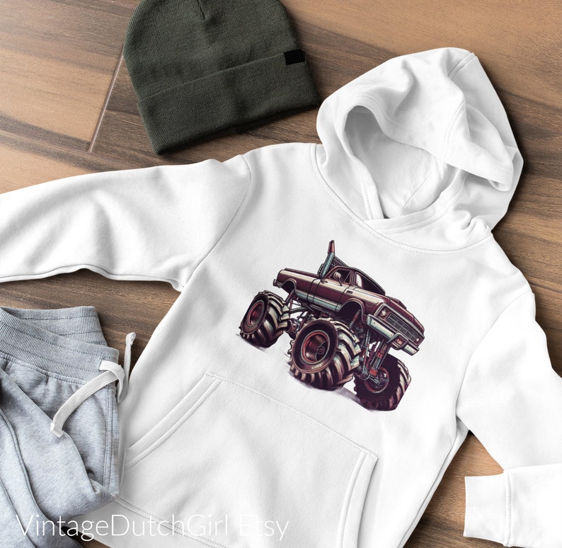 Monster Truck Hoodie, Youth heavy blend hooded Sweatshirt, Automobile loving kid, gift idea from grandparents, daily casual wear children image 1