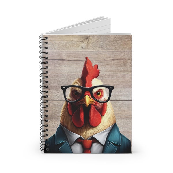 I see you Rooster Spiral Notebook - assertive chicken wearing glasses, funny barnyard animal chicken humor, chicken mama journal