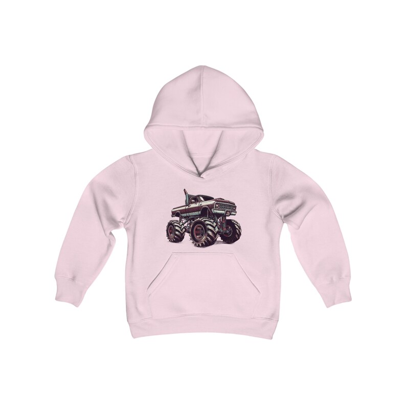 Monster Truck Hoodie, Youth heavy blend hooded Sweatshirt, Automobile loving kid, gift idea from grandparents, daily casual wear children image 3