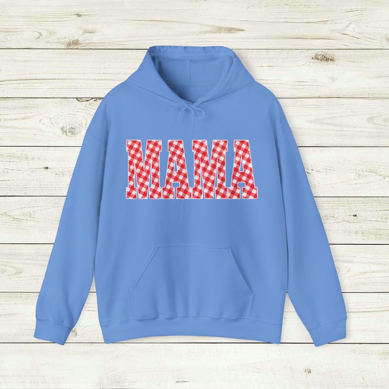 Red and White Gingham Mama Hoody, Unisex Sweatshirt Hoodie, Casual plaid words Big Bubble letters, spring summer vibes, picnic blanket image 8