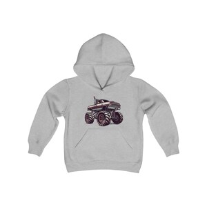 Monster Truck Hoodie, Youth heavy blend hooded Sweatshirt, Automobile loving kid, gift idea from grandparents, daily casual wear children image 8