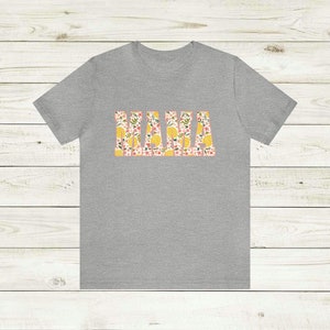 Lemon MAMA Unisex Jersey Short Sleeve Tee, Casual attire t shirt spring pattern letters, peach pink flowers, citrus & leaves, Mom gift idea Athletic Heather