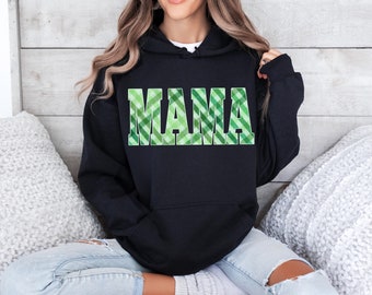 Green Plaid Mama Hoody, Unisex Sweatshirt Hoodie, casual spring summer vibes, picnic blanket pattern fabric, St Patricks day theme apparel