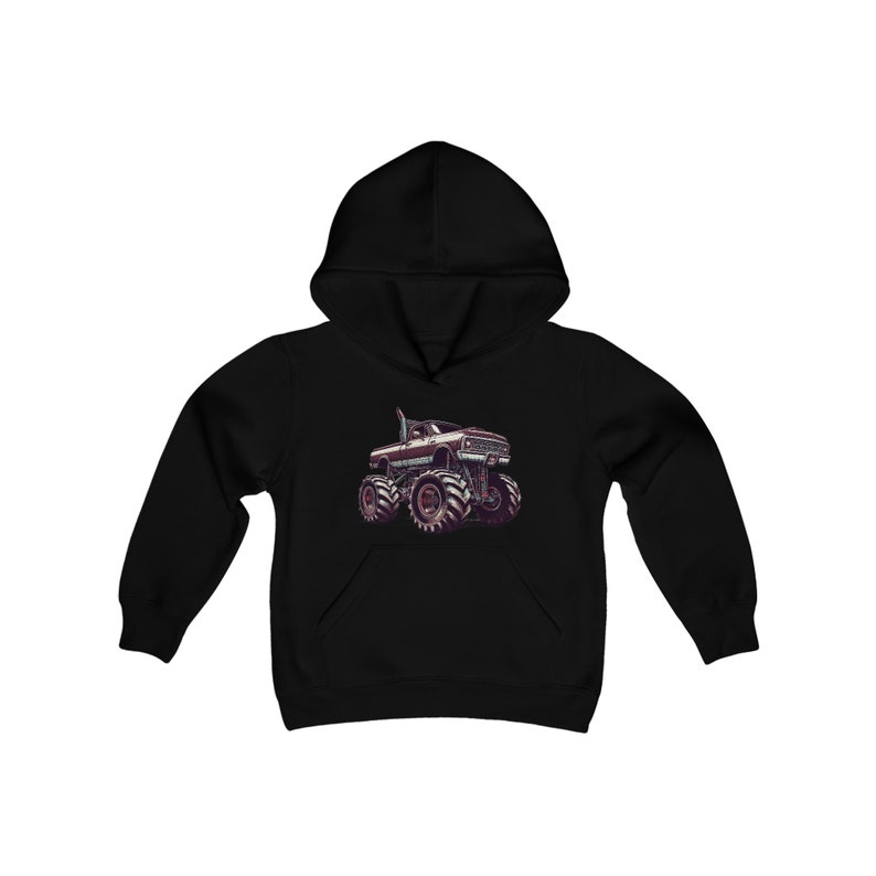 Monster Truck Hoodie, Youth heavy blend hooded Sweatshirt, Automobile loving kid, gift idea from grandparents, daily casual wear children image 2