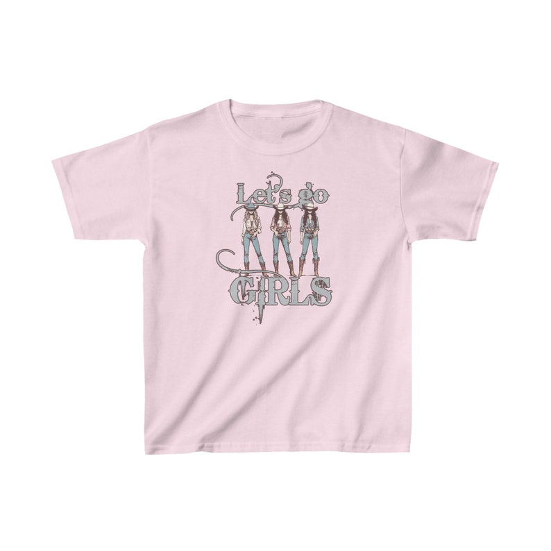 Let's Go Girls, T-shirt pour enfants, Cowgirls Chemise unisexe tendance, Imprimé délavé, Chapeau de cow-boy, bottes en jean, Fille country western, Haut pour jeunes de style rodéo Light Pink