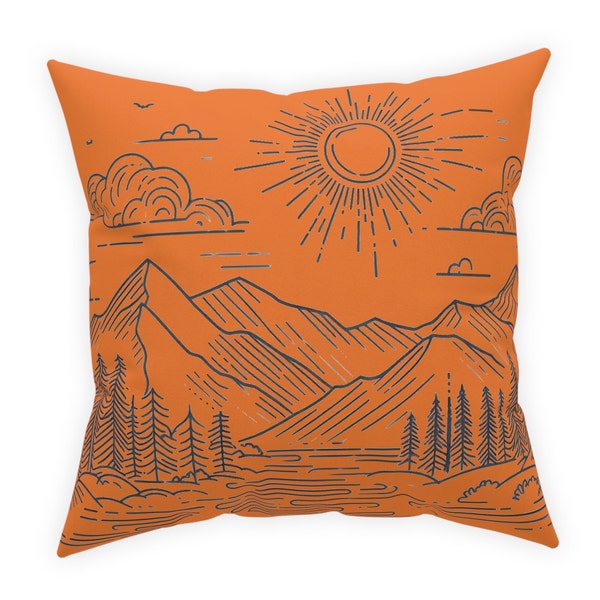 Free US shipping, Mountain Landscape Orange Broadcloth Pillow and Insert, Muted Tangerine, Pumpkin for decorating living room, Earthy tones