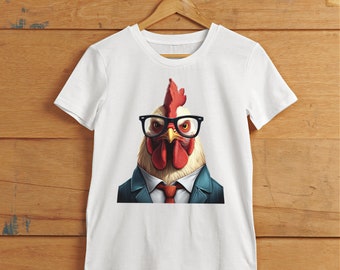 Rooster Kids unisex tee, childrens t shirt chicken theme, funny barnyard farm pets humor, glasses on animals school shirt