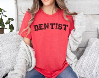 DENTIST Unisex Jersey Short Sleeve Tee, Casual t shirt athletic font, Dental School Graduation Gift, General practice or Orthodontist DDS