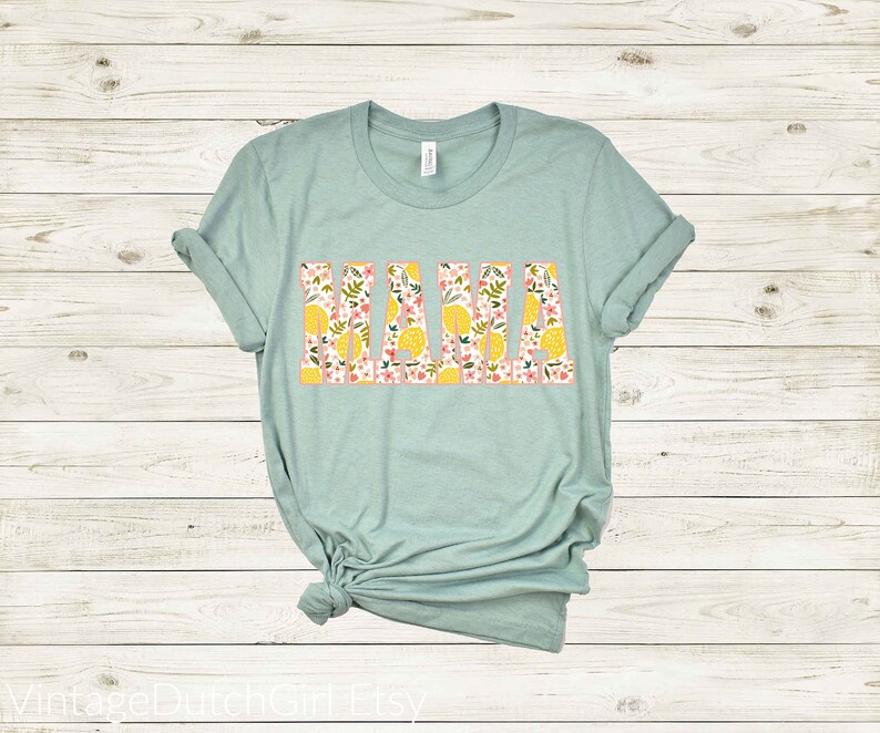 Lemon MAMA Unisex Jersey Short Sleeve Tee, Casual attire t shirt spring pattern letters, peach pink flowers, citrus & leaves, Mom gift idea Heather Prism Dusty Blue