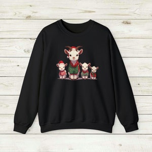 Merry Goats Unisex Crewneck Sweatshirt, Christmas party barnyard farm,hats and ugly christmas knit sweaters, cute animals winter themed image 8