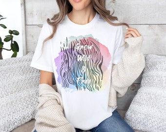 Grow Wild and Free Watercolor Unisex Jersey Short Sleeve Tee, muticolor boho chic aesthetic, gradient hued background comfy casual tee 90's