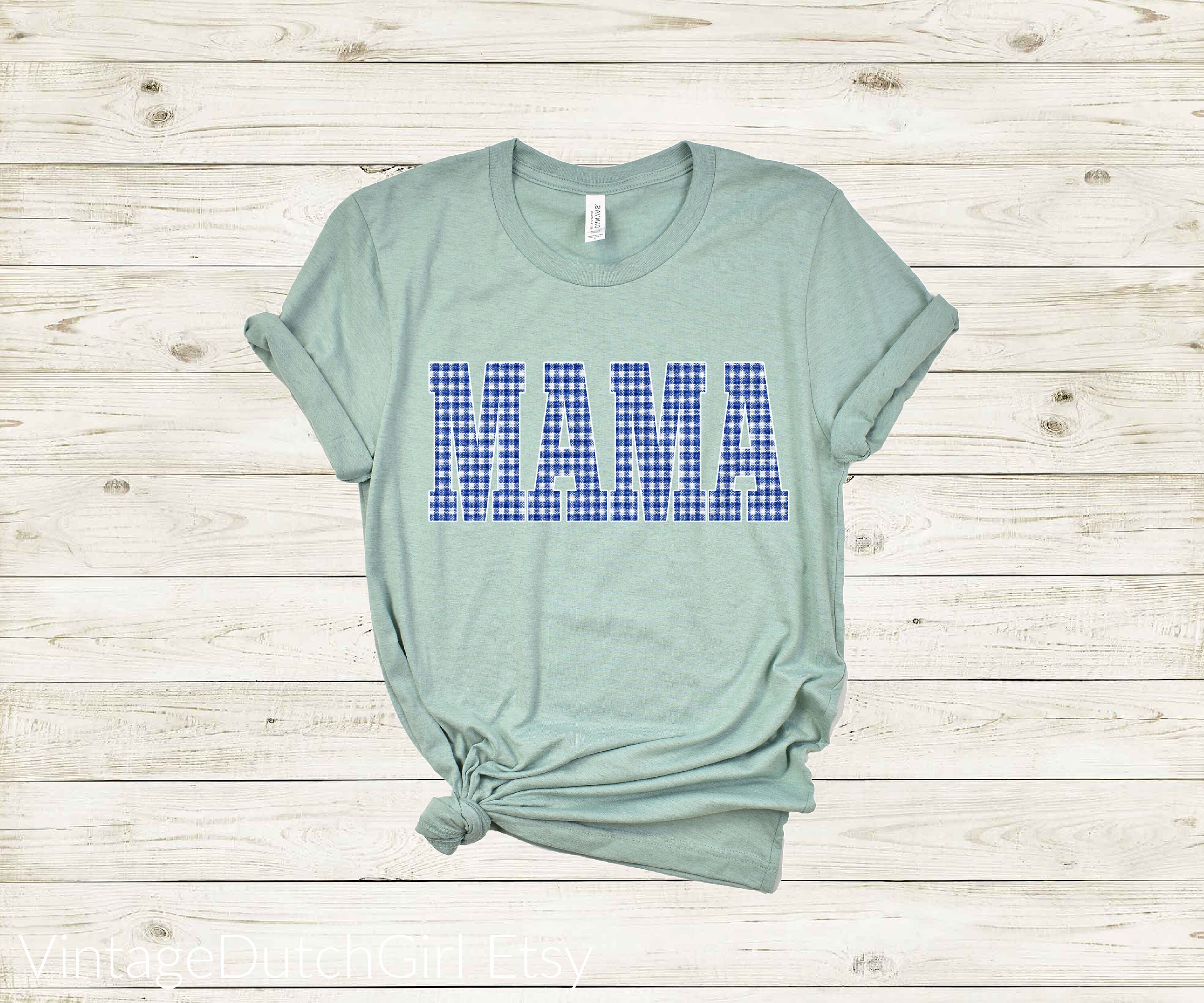 Blue White Gingham MAMA Unisex Jersey Short Sleeve Tee
