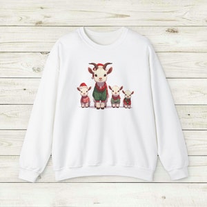 Merry Goats Unisex Crewneck Sweatshirt, Christmas party barnyard farm,hats and ugly christmas knit sweaters, cute animals winter themed image 7