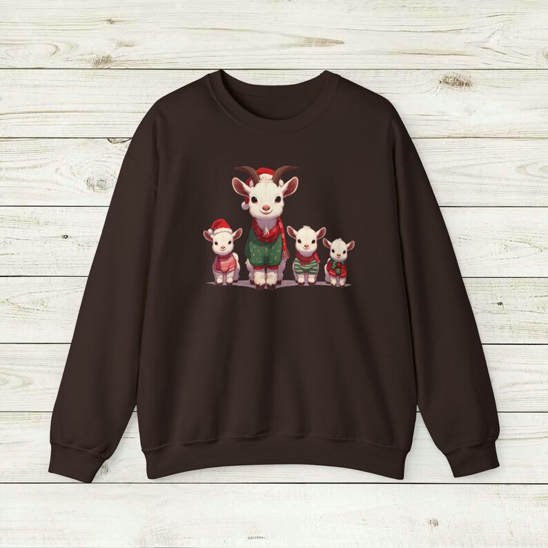 Merry Goats Unisex Crewneck Sweatshirt, Christmas party barnyard farm,hats and ugly christmas knit sweaters, cute animals winter themed image 3