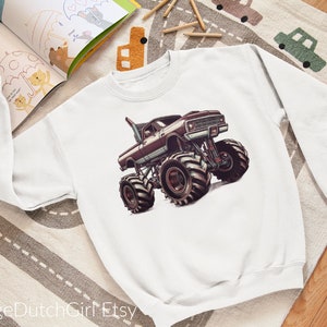 Monster Truck Sweatshirt, Unisex Youth Crewneck, BigFoot loving kid, gift idea from grandparents, daily casual wear children, Youth sizing image 1