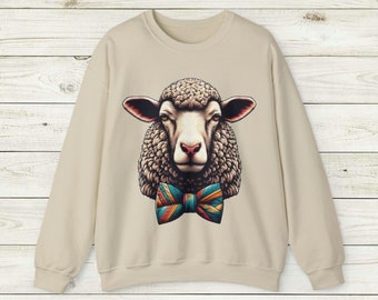 Sherm the Sheep Unisex Crewneck Sweatshirt, Gift for Mom or dad, animal rescue farm, hobby farm, bow tie, fun and quirky trendy animal top