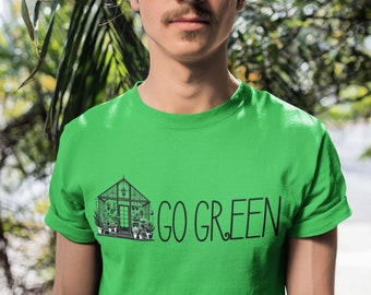 Go Green T-shirt, Greenhouse Unisex Softstyle tee, Gardening theme shirt, growing tops for gardeners earth and plant lovers, weekend wear