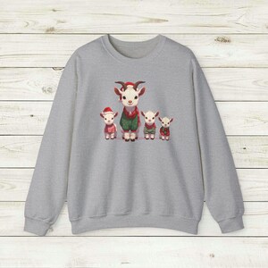 Merry Goats Unisex Crewneck Sweatshirt, Christmas party barnyard farm,hats and ugly christmas knit sweaters, cute animals winter themed image 6