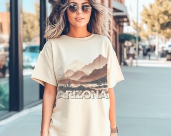 Arizona Mountains oversized tee, Unisex shirt, Faded print saguaro cactus, sonoran desert range landscape destructed, Comfort Colors