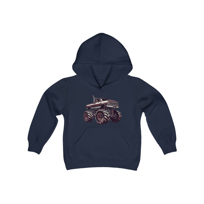 Monster Truck Hoodie, Youth heavy blend hooded Sweatshirt, Automobile loving kid, gift idea from grandparents, daily casual wear children image 5