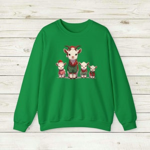 Merry Goats Unisex Crewneck Sweatshirt, Christmas party barnyard farm,hats and ugly christmas knit sweaters, cute animals winter themed image 4