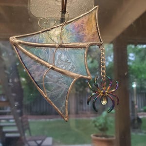 Mini Web with Spider Stained Glass Suncatcher