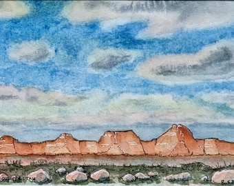 Southern Utah--Line and Wash watercolor/original/contemporary wall art/gift for friend/ready to frame matted 8x10"/not a print/desert