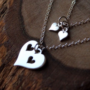 Mother Heart Necklace Double Strand Necklace Sterling Silver image 1