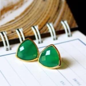 Emerald Green Onyx Bezel Set Stud Post Earrings.....LIMITED EDITION